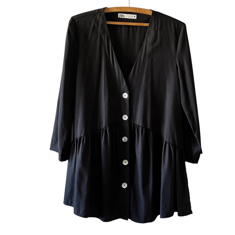 Zara Black Babydoll Button Up Blouse Size M